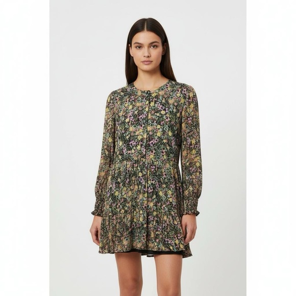 Zara Floral Long Sleeve Dress with hidden top buttons size large - Picture 1 of 8